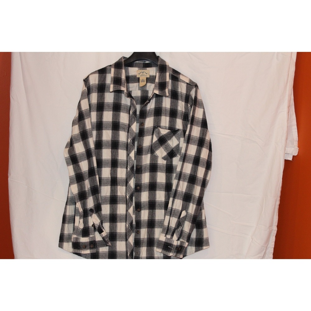 Blue Mountain Flannel Shirt Men's‎ XL Black White Plaid 100% Cotton